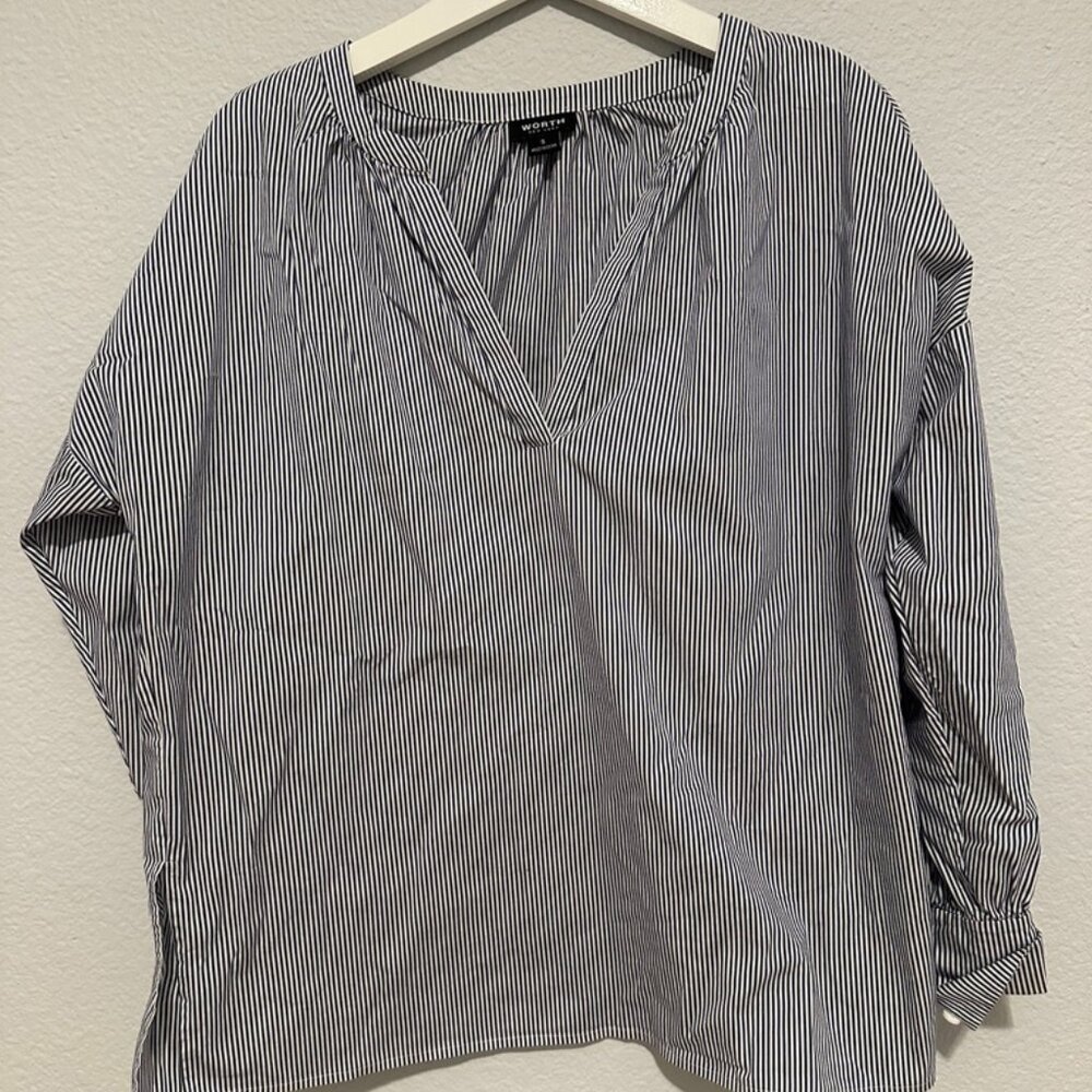 Oversized Whte and Blue Striped Shirt